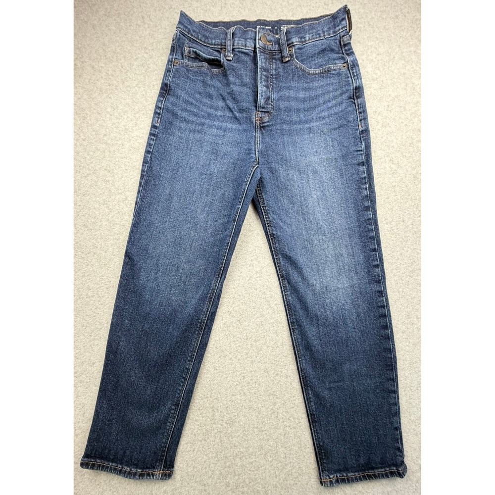 Old Navy Sky-Hi Straight Jeans Womens 8 Medium Wash Button Fly Extra High Rise